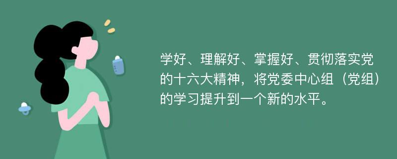 學(xué)好、理解好、掌握好、貫徹落實(shí)黨的十六大精神，將黨委中心組（黨組）的學(xué)習(xí)提升到一個(gè)新的水平。